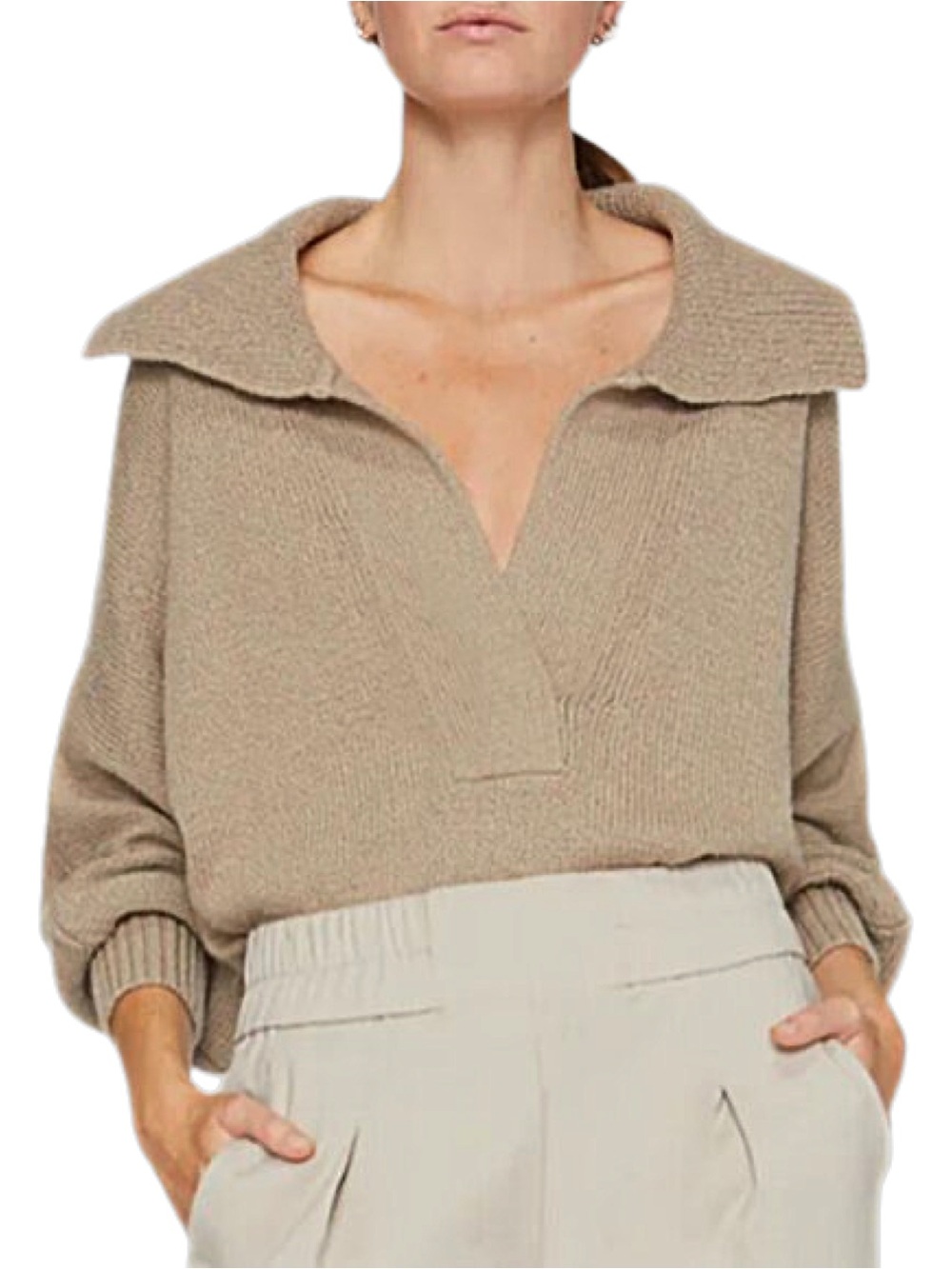 *NWT BROCHU WALKER Marlowe Cropped Henley in Taupe